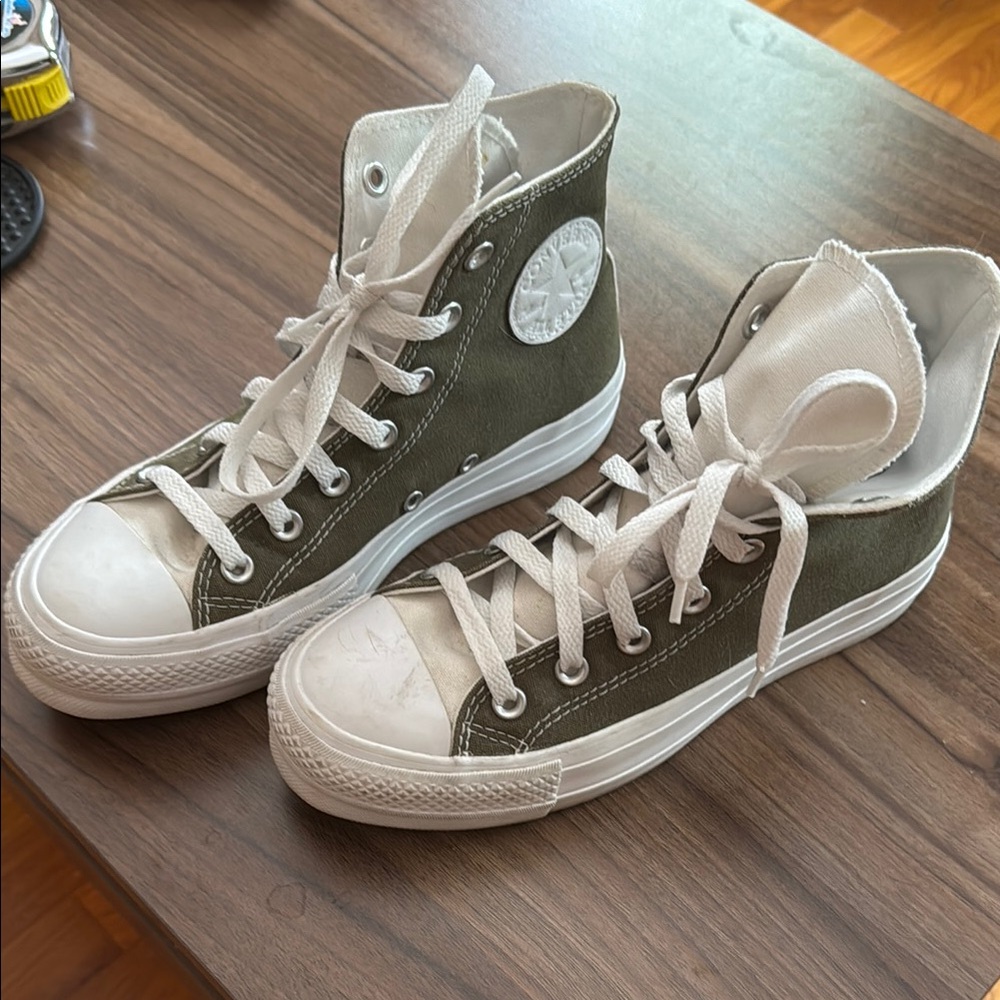 Converse Olive Green High-Tops with White Details